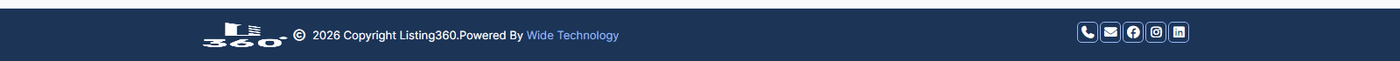 Public website footer showing Theme 1, a thin single row with logo, copyright, and social icons